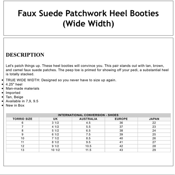 Torrid Faux Suede Patchwork Heel Booties Boots - Picture 4 of 4